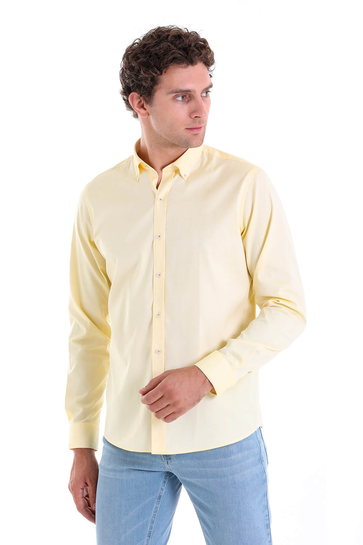 Comfort Fit Long Sleeve Cotton Yellow Casual Shirt - MIB