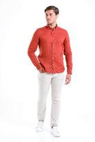 Comfort Fit Long Sleeve Linen Brick Casual Shirt - MIB