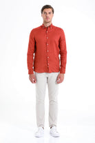 Comfort Fit Long Sleeve Linen Brick Casual Shirt - MIB