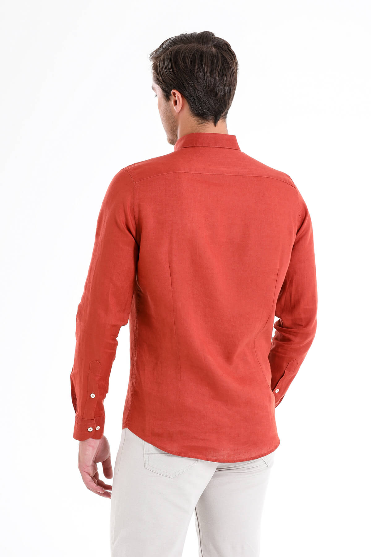 Comfort Fit Long Sleeve Linen Brick Casual Shirt - MIB