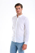 Comfort Fit Long Sleeve Linen White Casual Shirt - MIB