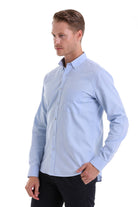 Comfort Fit Long Sleeve Oxford Cotton Blue Casual Shirt