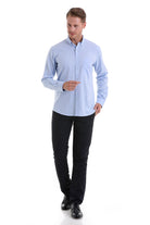 Comfort Fit Long Sleeve Oxford Cotton Blue Casual Shirt