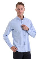 Comfort Fit Long Sleeve Oxford Cotton Blue Casual Shirt