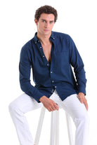 Comfort Fit Long Sleeve Oxford Cotton Navy Casual Shirt