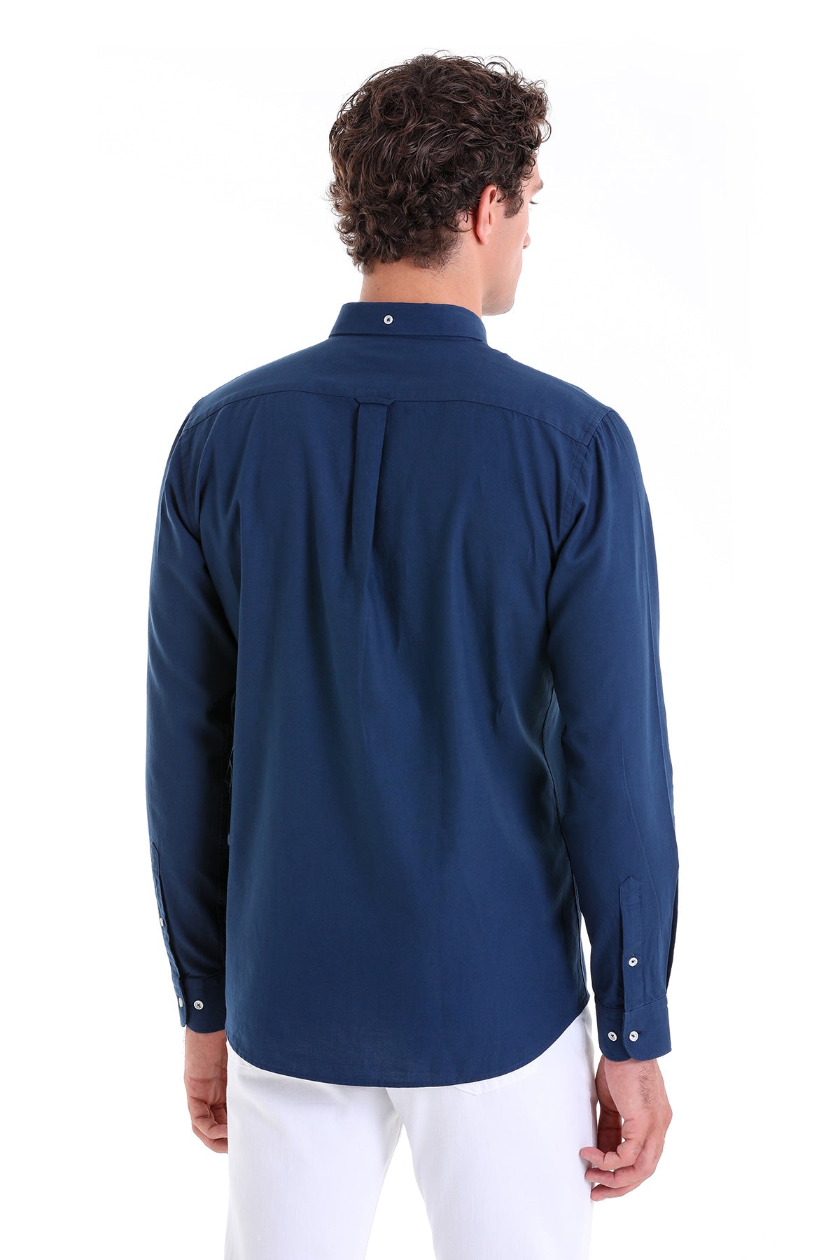 Comfort Fit Long Sleeve Oxford Cotton Navy Casual Shirt