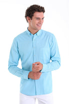 Comfort Fit Long Sleeve Oxford Cotton Turquoise Casual