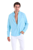 Comfort Fit Long Sleeve Oxford Cotton Turquoise Casual