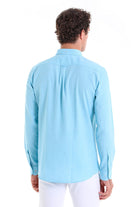 Comfort Fit Long Sleeve Oxford Cotton Turquoise Casual