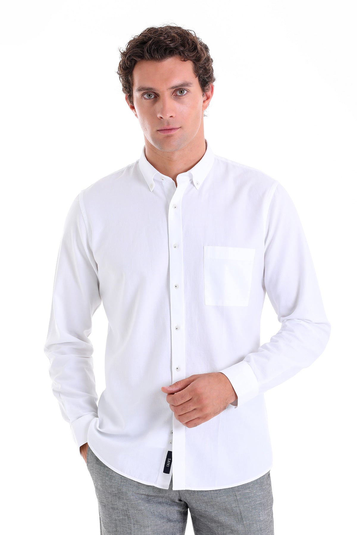 Comfort Fit Long Sleeve Oxford Cotton White Casual Shirt