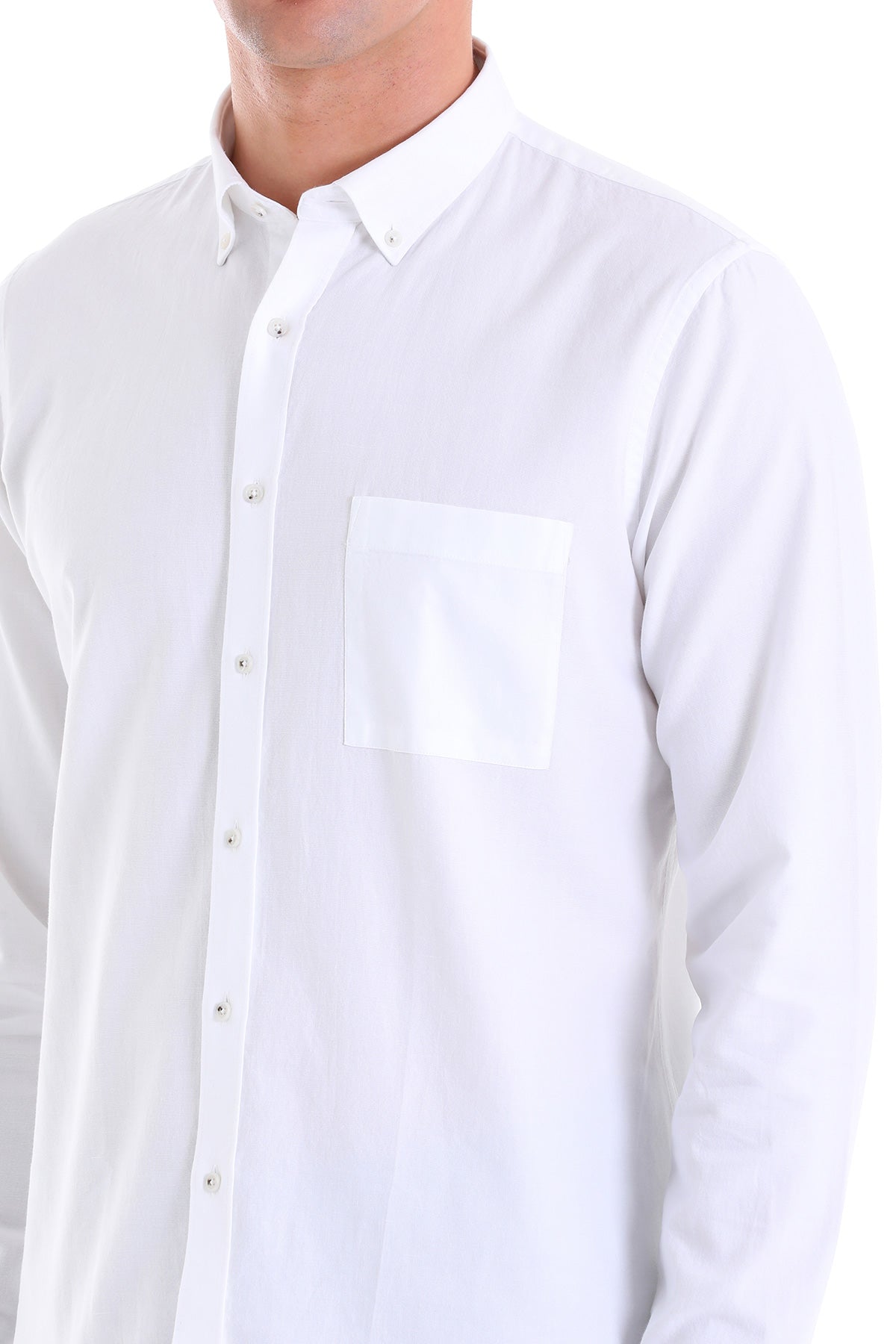 Comfort Fit Long Sleeve Oxford Cotton White Casual Shirt