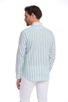 Comfort Fit Long Sleeve Pinstripe Cotton Green Casual Shirt