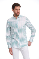 Comfort Fit Long Sleeve Pinstripe Cotton Green Casual Shirt