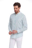 Comfort Fit Long Sleeve Pinstripe Cotton Green Casual Shirt