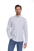 Comfort Fit Long Sleeve Pinstripe Cotton Navy Casual Shirt