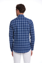 Comfort Fit Long Sleeve Plaid Cotton Navy Casual Shirt - MIB