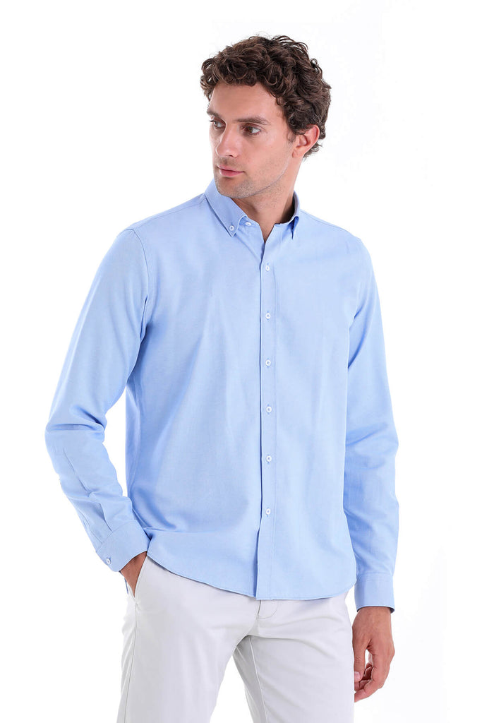 Comfort Fit Long Sleeve Plain Cotton Blend Casual Shirt