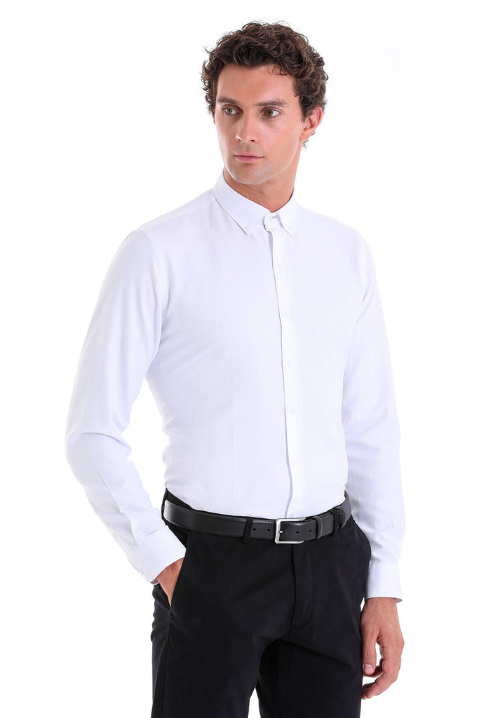 Comfort Fit Long Sleeve Plain Cotton Blend Casual Shirt
