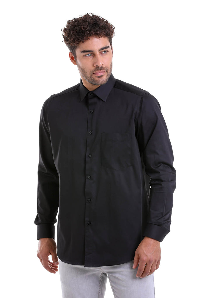 Comfort Fit Long Sleeve Plain Cotton Dress Shirt Black - MIB