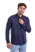 Comfort Fit Long Sleeve Plain Linen Casual Shirt Navy - MIB