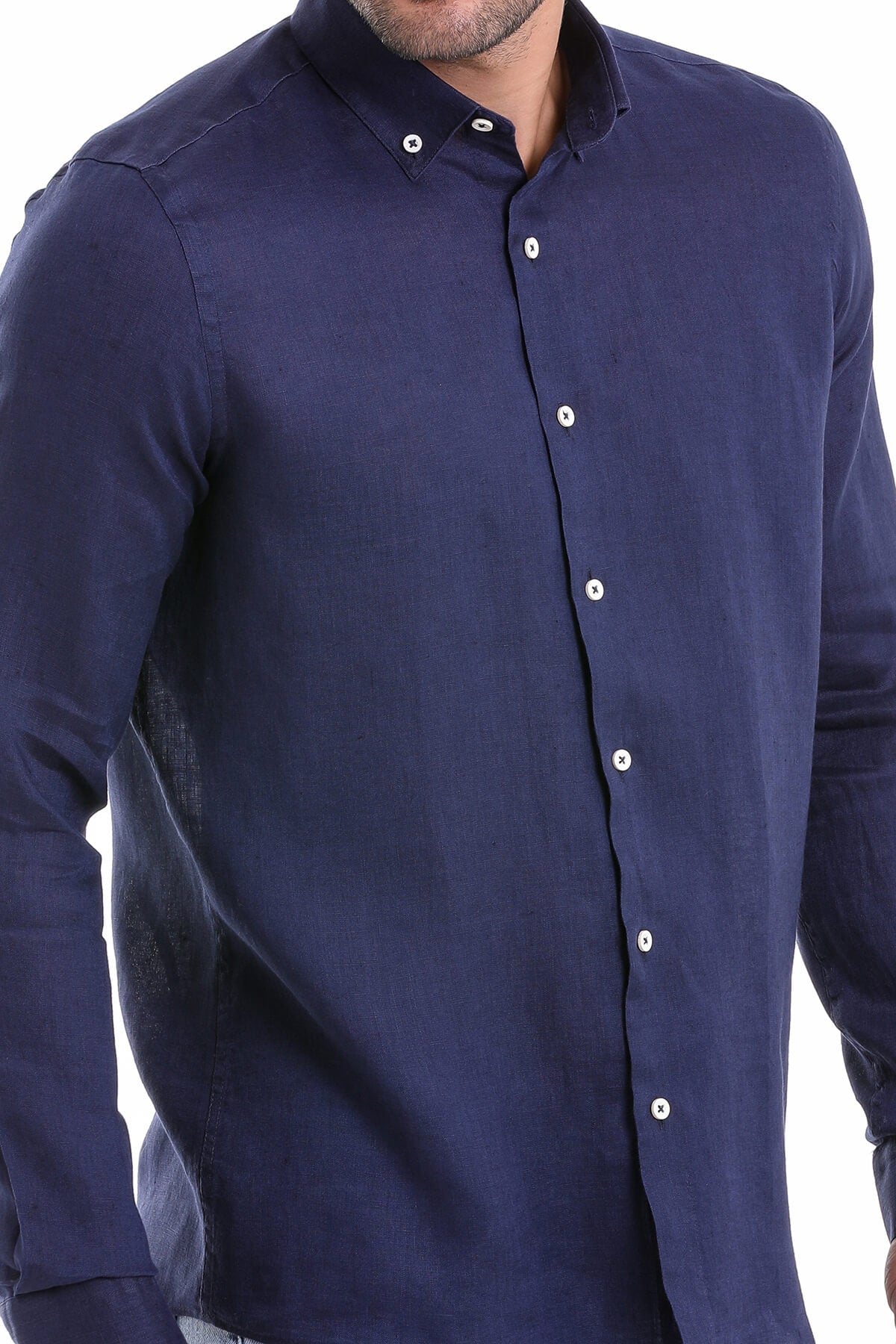 Comfort Fit Long Sleeve Plain Linen Casual Shirt Navy - MIB