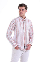 Comfort Fit Long Sleeve Printed Cotton Brick Casual Shirt