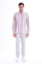 Comfort Fit Long Sleeve Printed Cotton Brick Casual Shirt