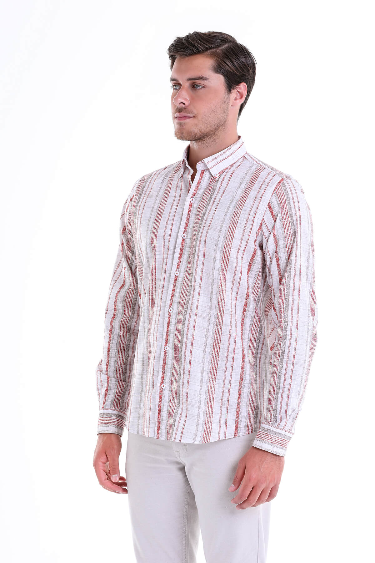 Comfort Fit Long Sleeve Printed Cotton Brick Casual Shirt