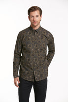 Comfort Fit Long Sleeve Printed Cotton Khaki Casual Shirt