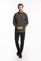 Comfort Fit Long Sleeve Printed Cotton Khaki Casual Shirt