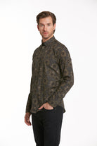 Comfort Fit Long Sleeve Printed Cotton Khaki Casual Shirt