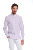 Comfort Fit Long Sleeve Printed Cotton Lilac Casual Shirt