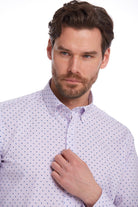 Comfort Fit Long Sleeve Printed Cotton Lilac Casual Shirt