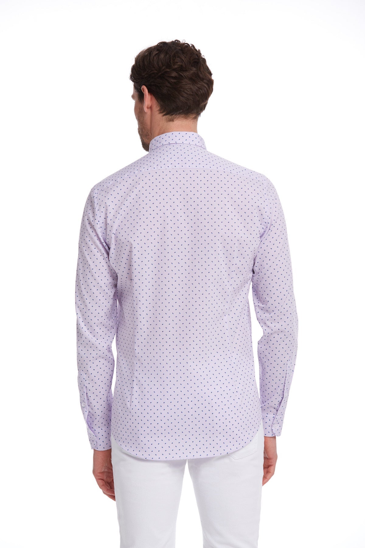 Comfort Fit Long Sleeve Printed Cotton Lilac Casual Shirt