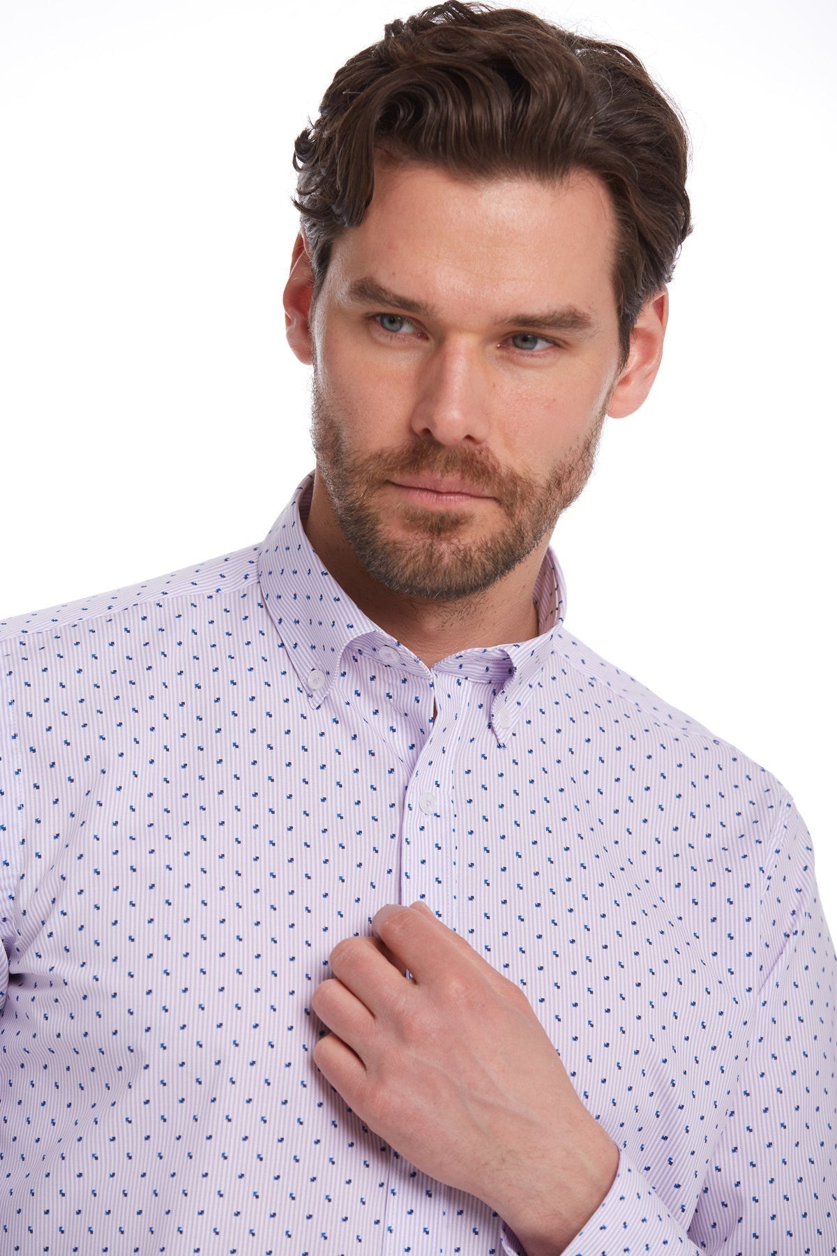 Comfort Fit Long Sleeve Printed Cotton Lilac Casual Shirt