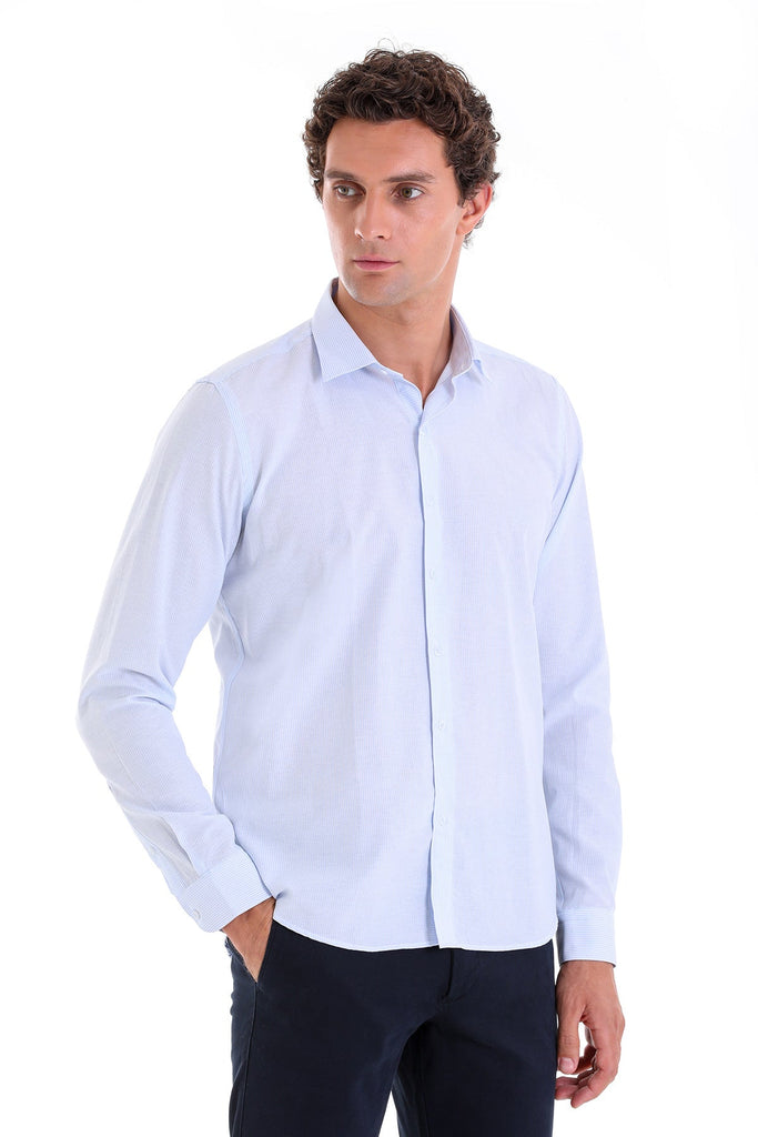 Comfort Fit Long Sleeve Striped Cotton Blend Casual Shirt