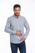 Comfort Fit Long Sleeve Striped Cotton Blue Casual Shirt