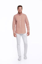 Comfort Fit Long Sleeve Striped Cotton Brick Casual Shirt