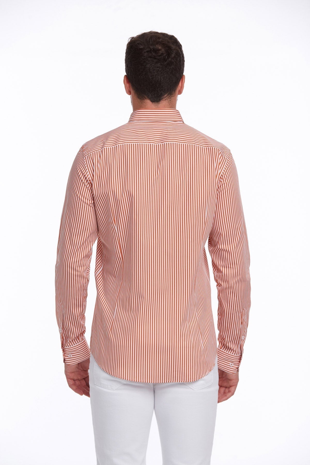 Comfort Fit Long Sleeve Striped Cotton Brick Casual Shirt