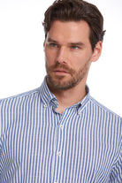 Comfort Fit Long Sleeve Striped Cotton Navy Casual Shirt