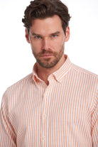 Comfort Fit Long Sleeve Striped Cotton Orange Casual Shirt