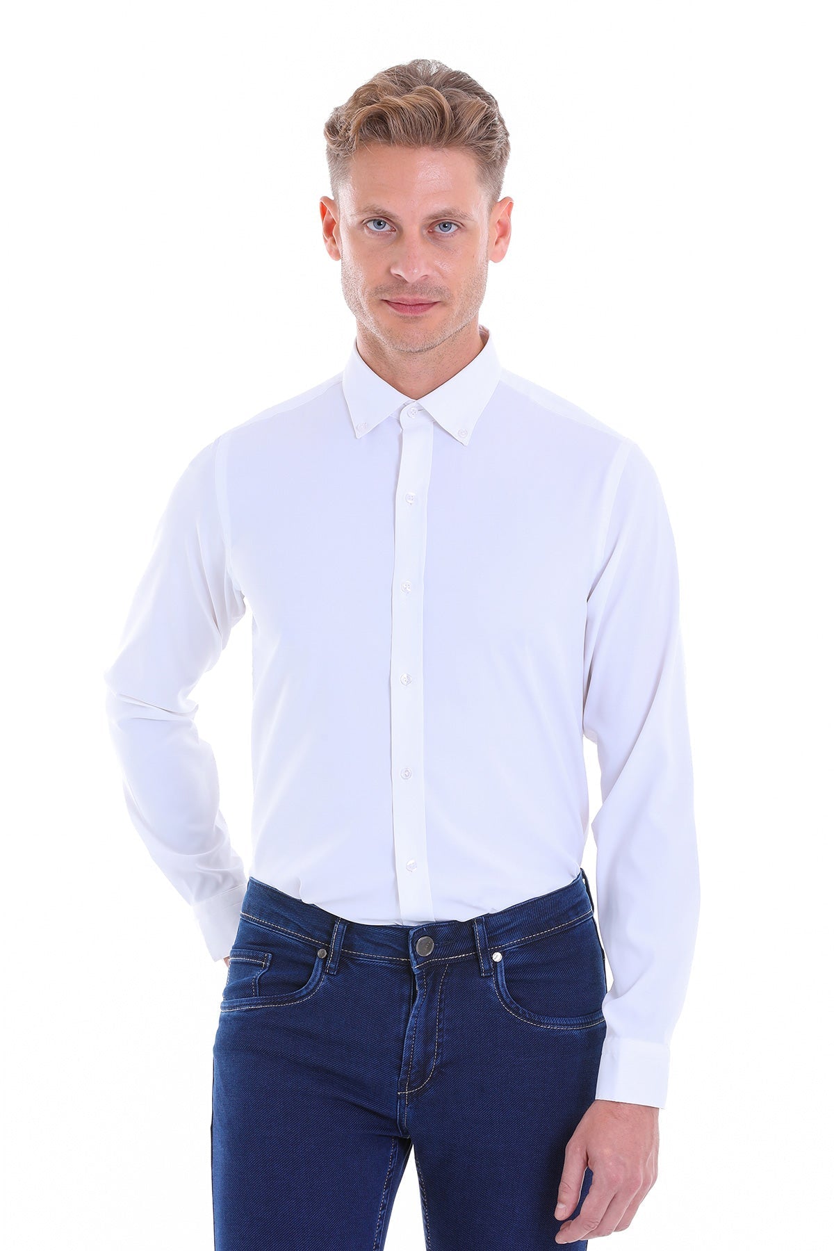 Comfort Fit Long Sleeve White Casual Shirt - MIB