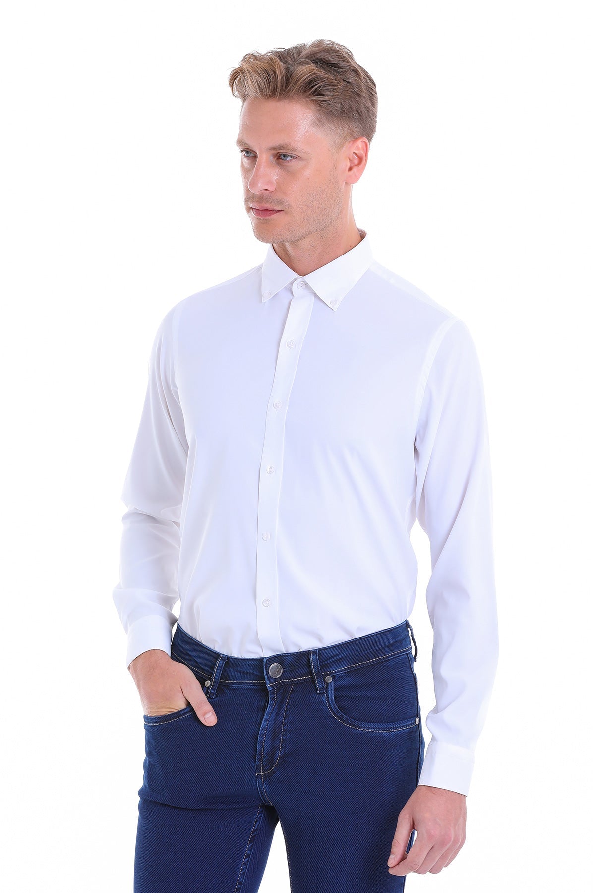 Comfort Fit Long Sleeve White Casual Shirt - MIB