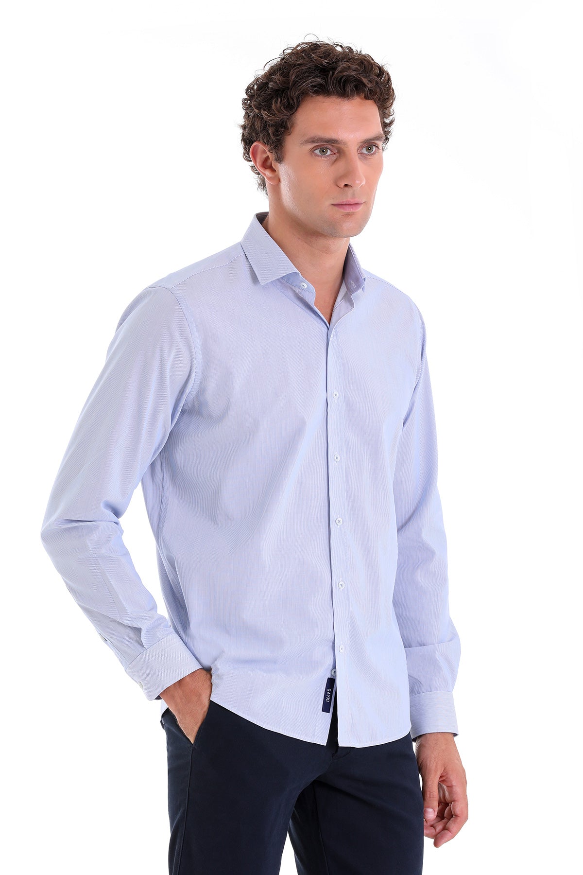 Comfort Fit Micro Pinstripe Cotton Blue Casual Shirt - MIB