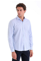 Comfort Fit Micro Pinstripe Cotton Light Blue Casual Shirt