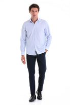 Comfort Fit Micro Pinstripe Cotton Light Blue Casual Shirt