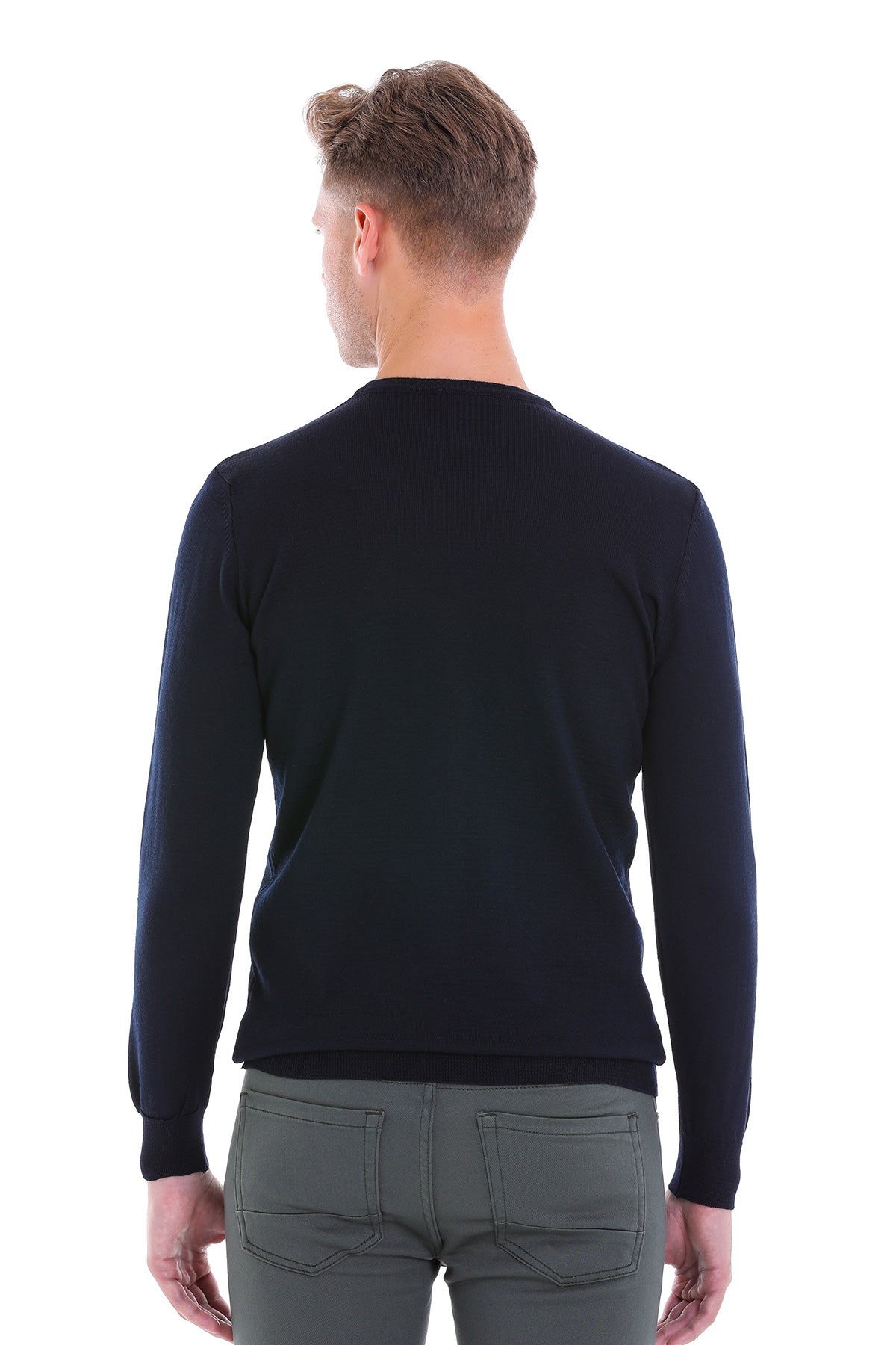 Comfort Fit Navy Wool Blend Crew Neck Sweater - MIB