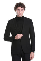 Comfort Fit Notch Lapel Black Classic Blazer - MIB