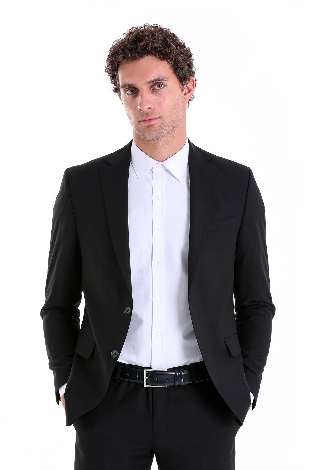 Comfort Fit Notch Lapel Black Classic Suit - MIB