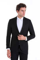 Comfort Fit Notch Lapel Black Classic Suit - MIB